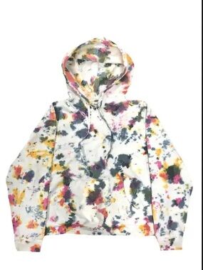 Profound Cream/White Multi Mixed Abstract Dye Ink Splatter Comfy Hoodie NWT L